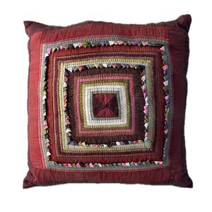 Thai Silk Village TSV 100% Silk Mix Media Quilted Zippered Accent Pillow Cover